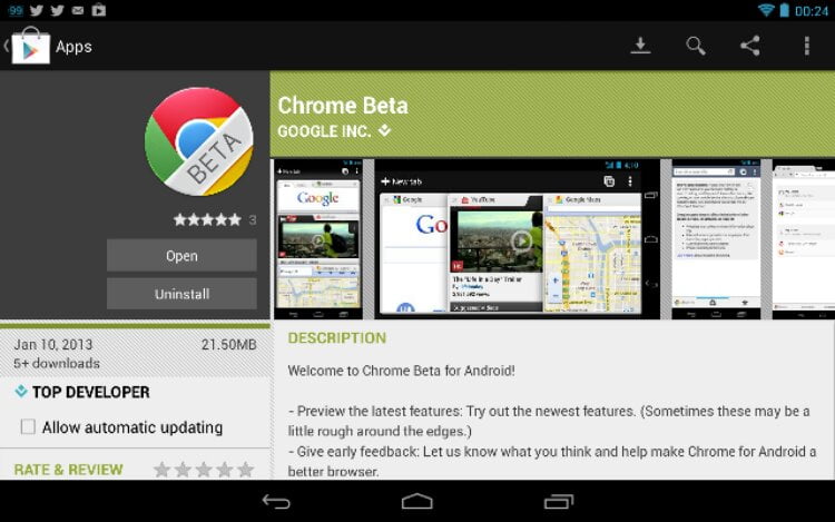Browserul Chrome beta de la Google pentru Android