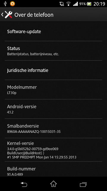 Android 4.1.2 distribuit de Sony in Olanda pe telefoanele Xperia T 2 firmware build 9.1.A.0.489 Xperia T