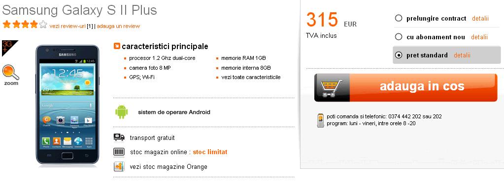 samsung galaxy s II plus in oferta orange romania