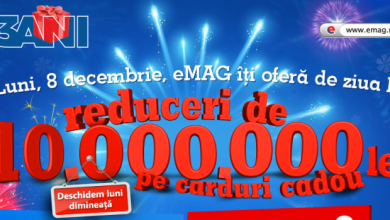 eMAG sarbatoreste 13 ani cu reduceri de 10.000.000 lei pe carduri cadou eMAG sarbatoreste 13 ani cu reduceri de 10.000.000 lei pe carduri cadou