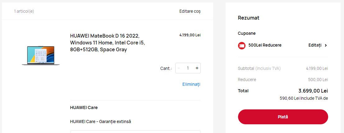 oferta comanda Huawei MateBook D16